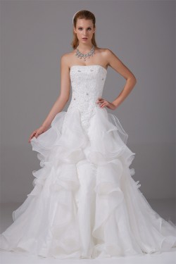 A-Line Strapless Satin Organza Sleeveless Most Beautiful Wedding Dresses 2030454