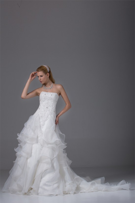 A-Line Strapless Satin Organza Sleeveless Most Beautiful Wedding Dresses 2030454 A-Line Strapless Satin Organza Sleeveless Most Beautiful Wedding Dresses 2030454