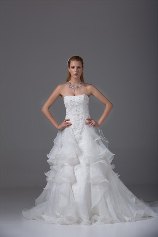 A-Line Strapless Satin Organza Sleeveless Most Beautiful Wedding Dresses 2030454 A-Line Strapless Satin Organza Sleeveless Most Beautiful Wedding Dresses 2030454