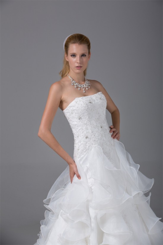A-Line Strapless Satin Organza Sleeveless Most Beautiful Wedding Dresses 2030454 A-Line Strapless Satin Organza Sleeveless Most Beautiful Wedding Dresses 2030454