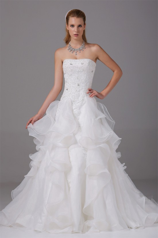 A-Line Strapless Satin Organza Sleeveless Most Beautiful Wedding Dresses 2030454 A-Line Strapless Satin Organza Sleeveless Most Beautiful Wedding Dresses 2030454