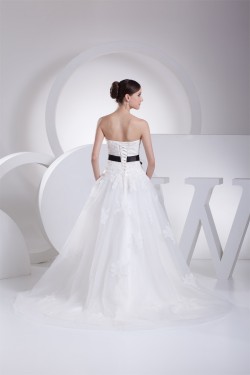 A-Line Strapless Satin Silk like Satin Lace Wedding Dresses 2030457