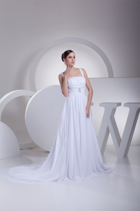 A-Line Straps Chiffon Satin Sleeveless Wedding Dresses 2030462