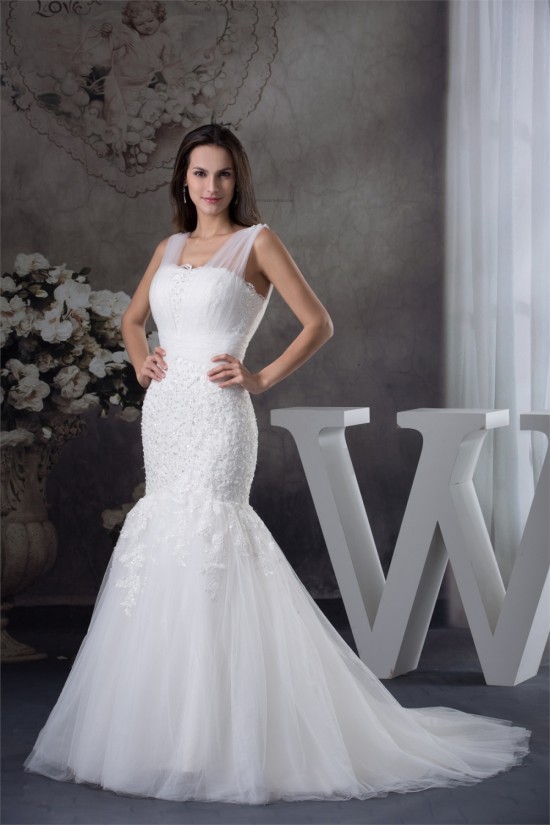 Straps Satin Lace Fine Netting Mermaid/Trumpet Sweet Wedding Dresses 2030463 Straps Satin Lace Fine Netting Mermaid/Trumpet Sweet Wedding Dresses 2030463
