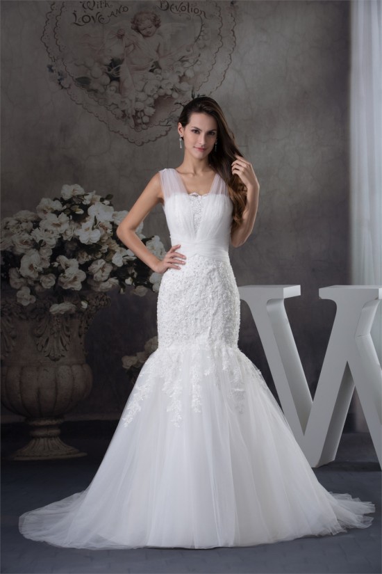 Straps Satin Lace Fine Netting Mermaid/Trumpet Sweet Wedding Dresses 2030463 Straps Satin Lace Fine Netting Mermaid/Trumpet Sweet Wedding Dresses 2030463