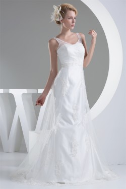 Straps Sleeveless Satin Lace Fine Netting Wedding Dresses 2030465