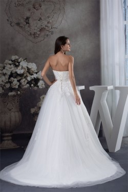 A-Line Sweetheart Sleeveless Satin Fine Netting Lace Wedding Dresses 2030471