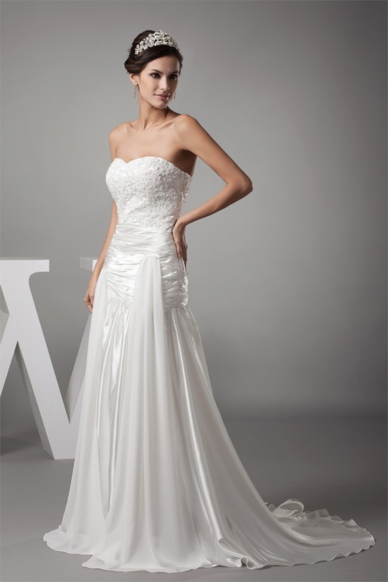 Sweetheart Chiffon Silk like Satin A-Line Best Wedding Dresses 2030477