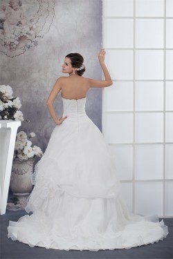 Sweetheart Satin Organza Lace A-Line Sleeveless Best Wedding Dresses 2030485