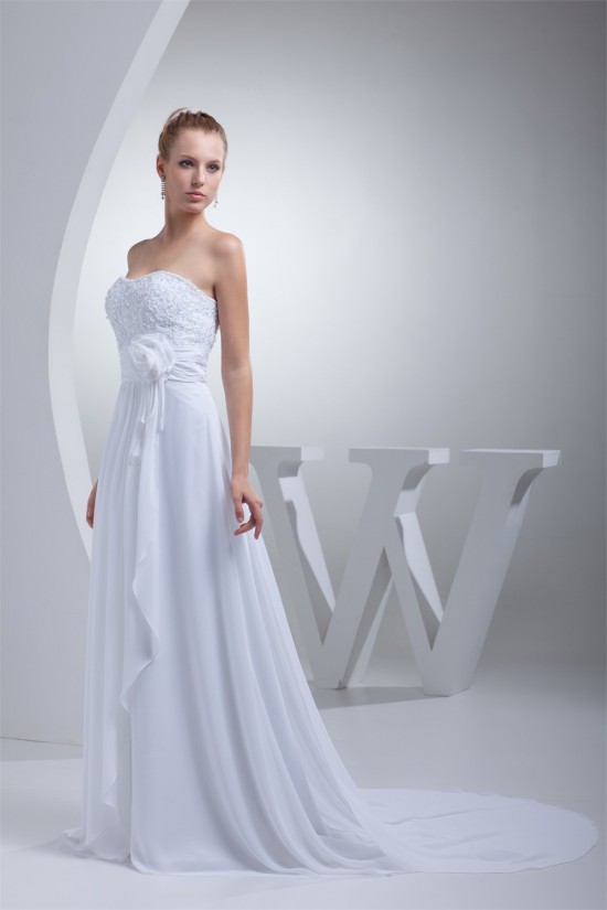 Sweetheart Sleeveless Chiffon Silk like Satin Sweet Lace Wedding Dresses 2030488