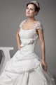 Taffeta Fine Netting Square Short Sleeve Lace Wedding Dresses 2030493