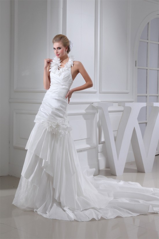 Taffeta Netting Sheath/Column Sleeveless Sweet Wedding Dresses 2030496