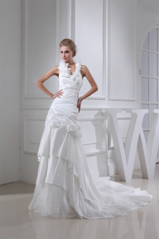 Taffeta Netting Sheath/Column Sleeveless Sweet Wedding Dresses 2030496