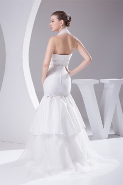 Trumpet/Mermaid Taffeta Ruffled Netting Halter Sleeveless Wedding Dresses 2030497