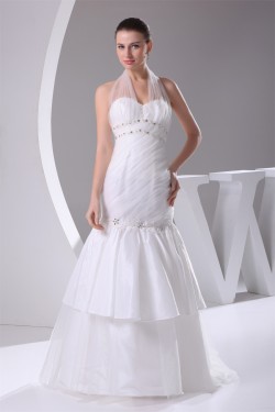 Trumpet/Mermaid Taffeta Ruffled Netting Halter Sleeveless Wedding Dresses 2030497