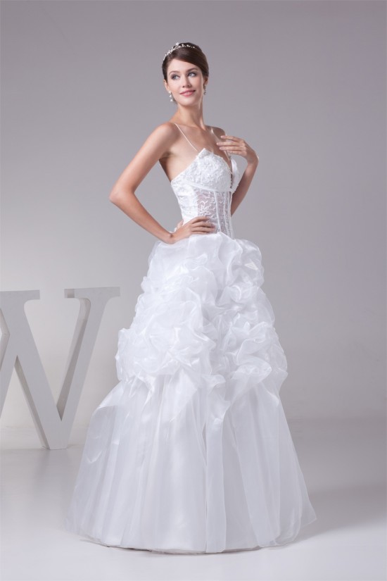 Ball Gown Taffeta Tulle Lace Fine Netting Sleeveless Princess Wedding Dresses 2030501