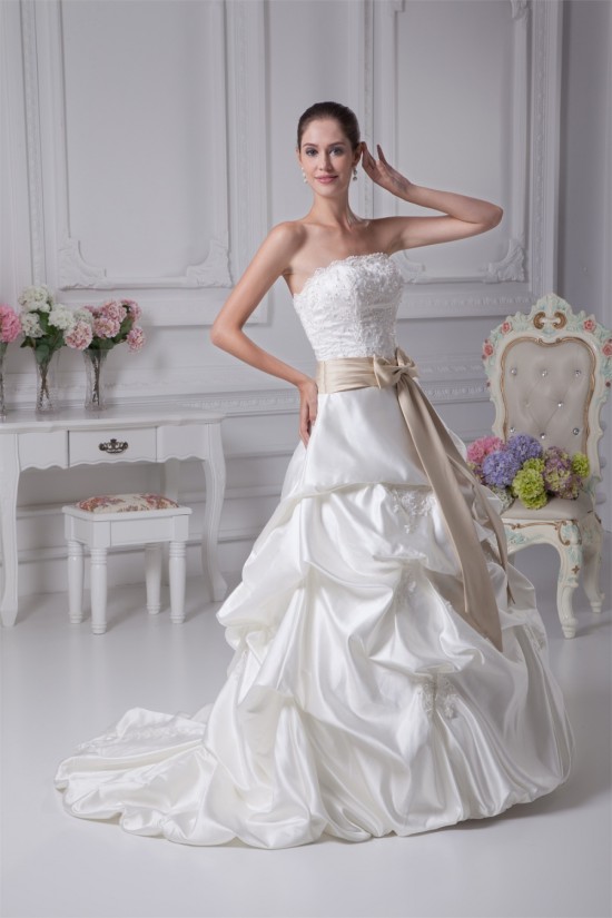Sleeveless A-Line Satin Strapless Lace New Arrival Wedding Dresses 2030504 Sleeveless A-Line Satin Strapless Lace New Arrival Wedding Dresses 2030504