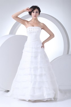 Sleeveless Square Satin Lace Organza Wedding Dresses 2030506