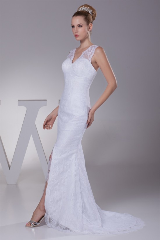 Mermaid/Trumpet V-Neck Sleeveless Satin Lace Best Wedding Dresses 2030510 Mermaid/Trumpet V-Neck Sleeveless Satin Lace Best Wedding Dresses 2030510