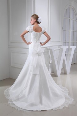 V-Neck Mermaid/Trumpet Sleeveless Satin Lace Organza Wedding Dresses 2030511