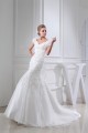 V-Neck Mermaid/Trumpet Sleeveless Satin Lace Organza Wedding Dresses 2030511