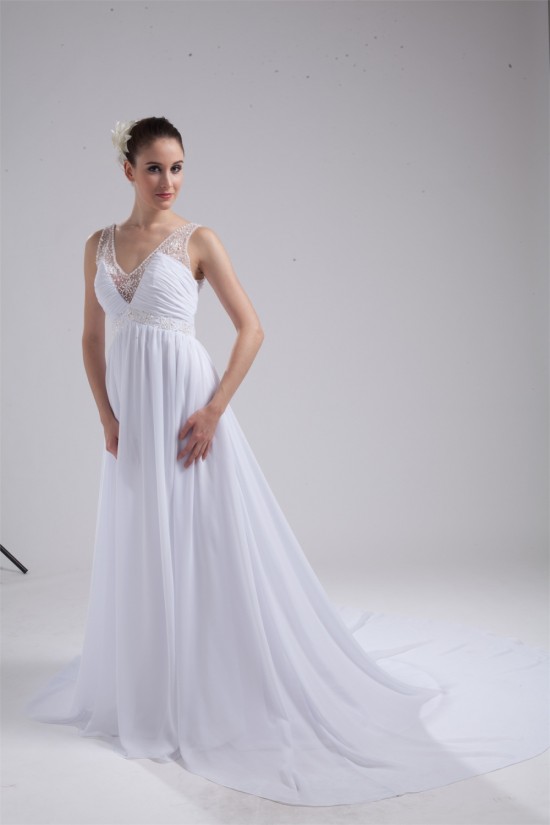 A-Line V-Neck Sleeveless Chiffon Beaded Most Beautiful Wedding Dresses 2030513 A-Line V-Neck Sleeveless Chiffon Beaded Most Beautiful Wedding Dresses 2030513