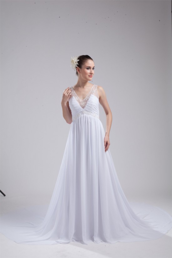 A-Line V-Neck Sleeveless Chiffon Beaded Most Beautiful Wedding Dresses 2030513 A-Line V-Neck Sleeveless Chiffon Beaded Most Beautiful Wedding Dresses 2030513