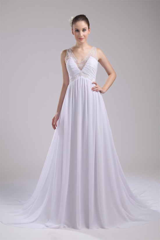 A-Line V-Neck Sleeveless Chiffon Beaded Most Beautiful Wedding Dresses 2030513 A-Line V-Neck Sleeveless Chiffon Beaded Most Beautiful Wedding Dresses 2030513