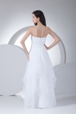 Wonderful A-Line Strapless Satin Organza Sleeveless Wedding Dresses 2030516