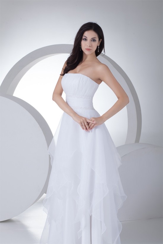 Wonderful A-Line Strapless Satin Organza Sleeveless Wedding Dresses 2030516