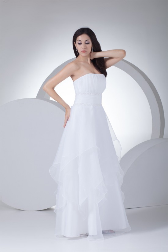 Wonderful A-Line Strapless Satin Organza Sleeveless Wedding Dresses 2030516