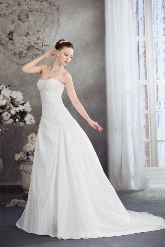 Wonderful A-Line Taffeta Strapless Sleeveless Wedding Dresses 2030518