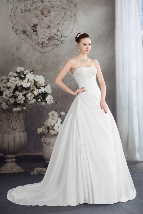 Wonderful A-Line Taffeta Strapless Sleeveless Wedding Dresses 2030518