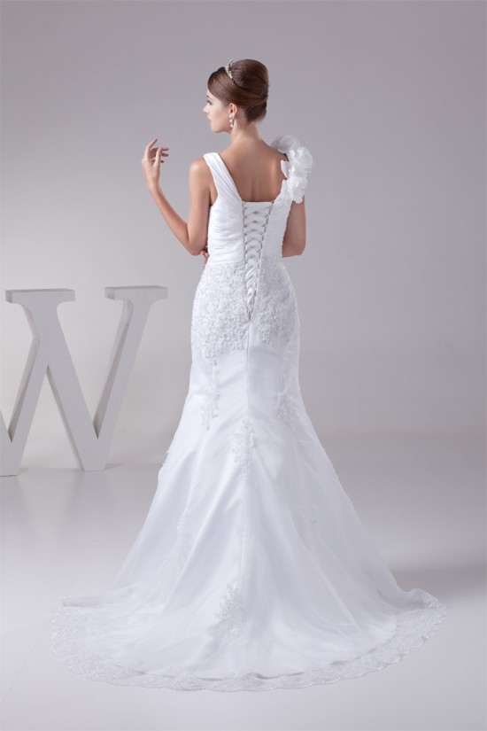 Wonderful Lace Organza Taffeta Mermaid/Trumpet Lace V-Neck Wedding Dresses 2030519