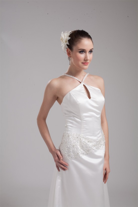 Wonderful Satin Sleeveless Halter A-Line Bead Wedding Dresses 2030522 Wonderful Satin Sleeveless Halter A-Line Bead Wedding Dresses 2030522