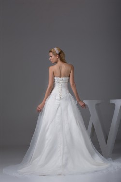 Wonderful Sleeveless A-Line Satin Organza Sweetheart Beaded Wedding Dresses 2030523