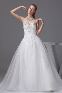 Wonderful Sleeveless A-Line Satin Organza Sweetheart Beaded Wedding Dresses 2030523