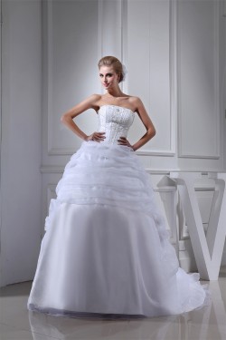 Wonderful Sleeveless Square Satin Organza Ball Gown Wedding Dresses 2030524