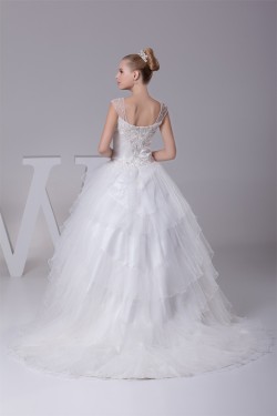 Wonderful Sleeveless Straps A-Line Satin Fine Netting Wedding Dresses 2030525