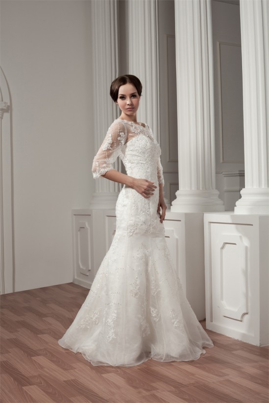 3/4 Length Sleeve Satin Portrait A-Line Most Beautiful Beaded Lace Wedding Dresses 2030527 3/4 Length Sleeve Satin Portrait A-Line Most Beautiful Beaded Lace Wedding Dresses 2030527