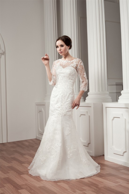 3/4 Length Sleeve Satin Portrait A-Line Most Beautiful Beaded Lace Wedding Dresses 2030527 3/4 Length Sleeve Satin Portrait A-Line Most Beautiful Beaded Lace Wedding Dresses 2030527