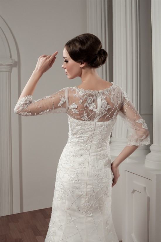 3/4 Length Sleeve Satin Portrait A-Line Most Beautiful Beaded Lace Wedding Dresses 2030527 3/4 Length Sleeve Satin Portrait A-Line Most Beautiful Beaded Lace Wedding Dresses 2030527