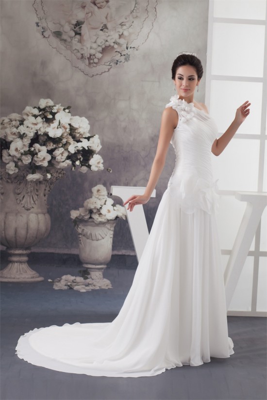 A-Line Chiffon Satin Sleeveless One-Shoulder Most Beautiful Wedding Dresses 2030529 A-Line Chiffon Satin Sleeveless One-Shoulder Most Beautiful Wedding Dresses 2030529