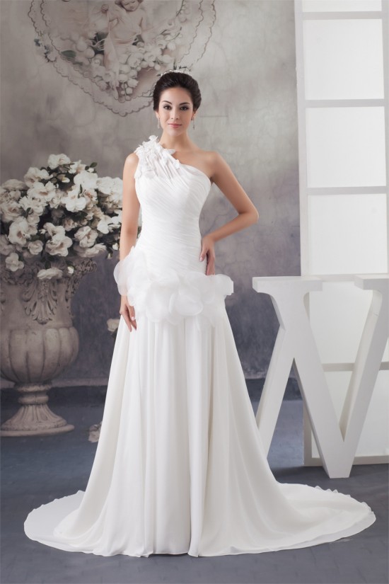 A-Line Chiffon Satin Sleeveless One-Shoulder Most Beautiful Wedding Dresses 2030529 A-Line Chiffon Satin Sleeveless One-Shoulder Most Beautiful Wedding Dresses 2030529