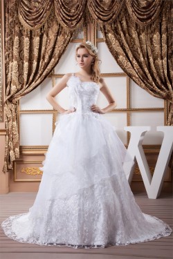 A-Line One-Shoulder Satin Sleeveless Lace Wedding Dresses 2030533