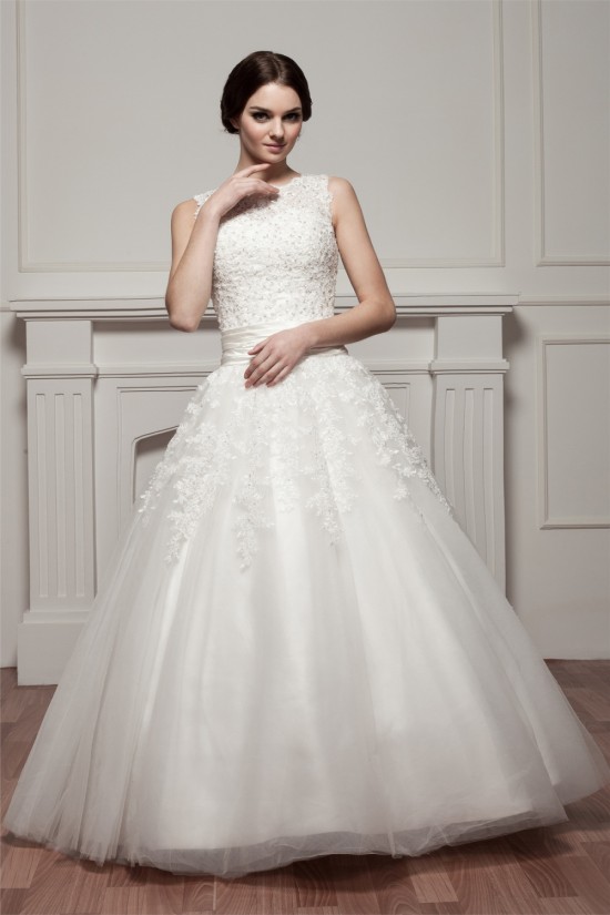 A-Line Satin Fine Netting Sleeveless Portrait Lace Wedding Dresses 2030535 A-Line Satin Fine Netting Sleeveless Portrait Lace Wedding Dresses 2030535