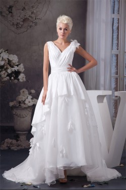 A-Line Satin Taffeta Sleeveless V-Neck Wedding Dresses 2030537