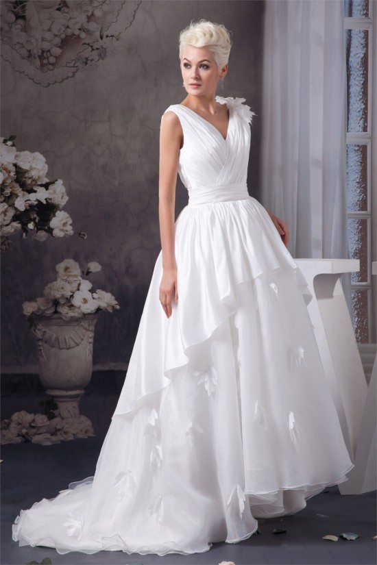 A-Line Satin Taffeta Sleeveless V-Neck Wedding Dresses 2030537 A-Line Satin Taffeta Sleeveless V-Neck Wedding Dresses 2030537