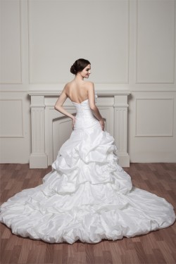 A-Line Satin Taffeta Strapless Sleeveless Chapel Train Wedding Dresses 2030538