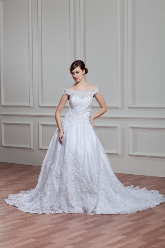 A-Line Sleeveless Off-the-Shoulder Satin Organza Lace Wedding Dresses 2030540 A-Line Sleeveless Off-the-Shoulder Satin Organza Lace Wedding Dresses 2030540